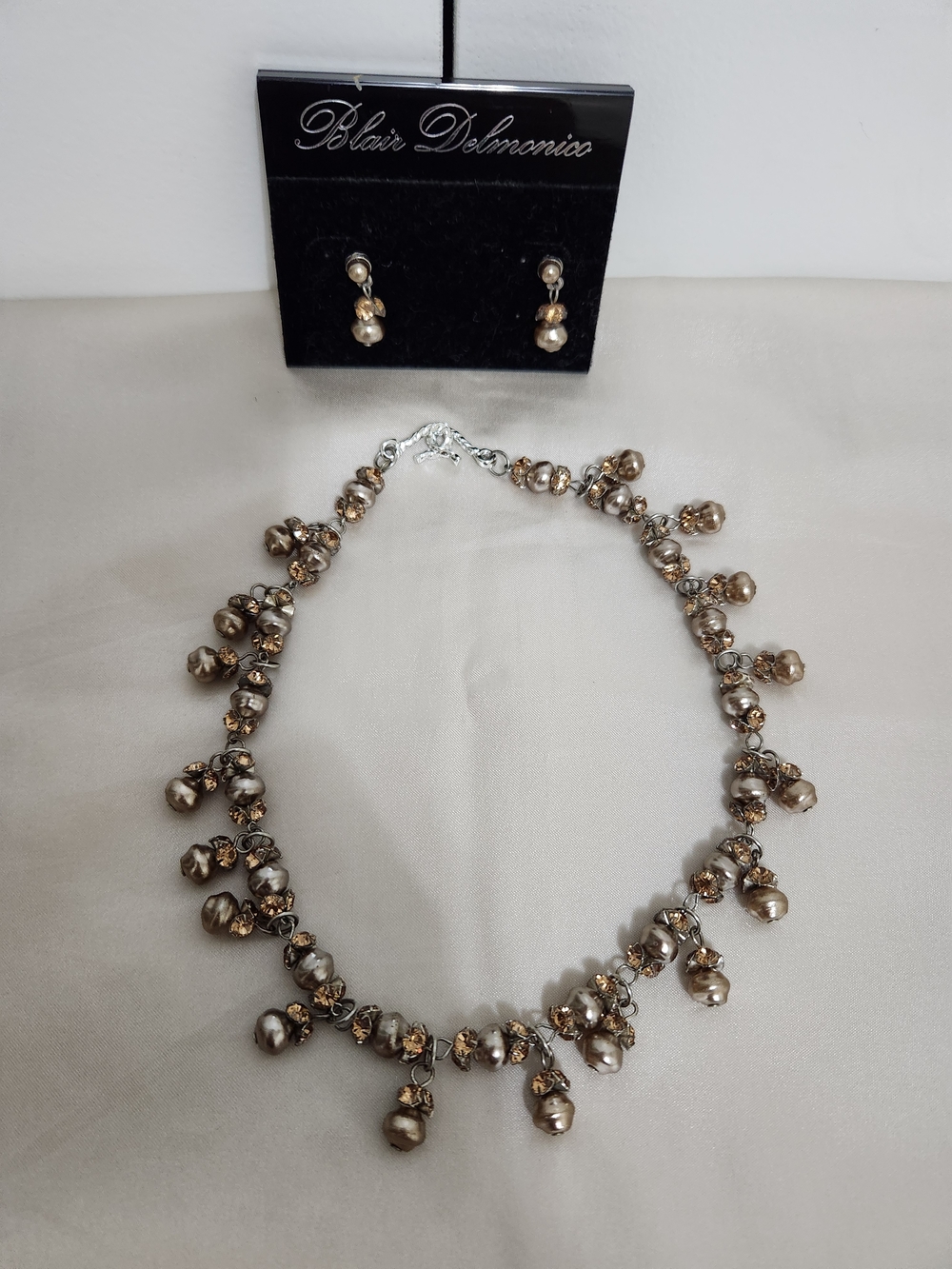 Blair Delmonico Metallic Pearl Drop Necklace in Champagne and Drop Earrings - Picture 2 of 5